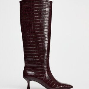 NEVER WORN MAROON CROC HEELED ZARA BOOTS SIZE 6